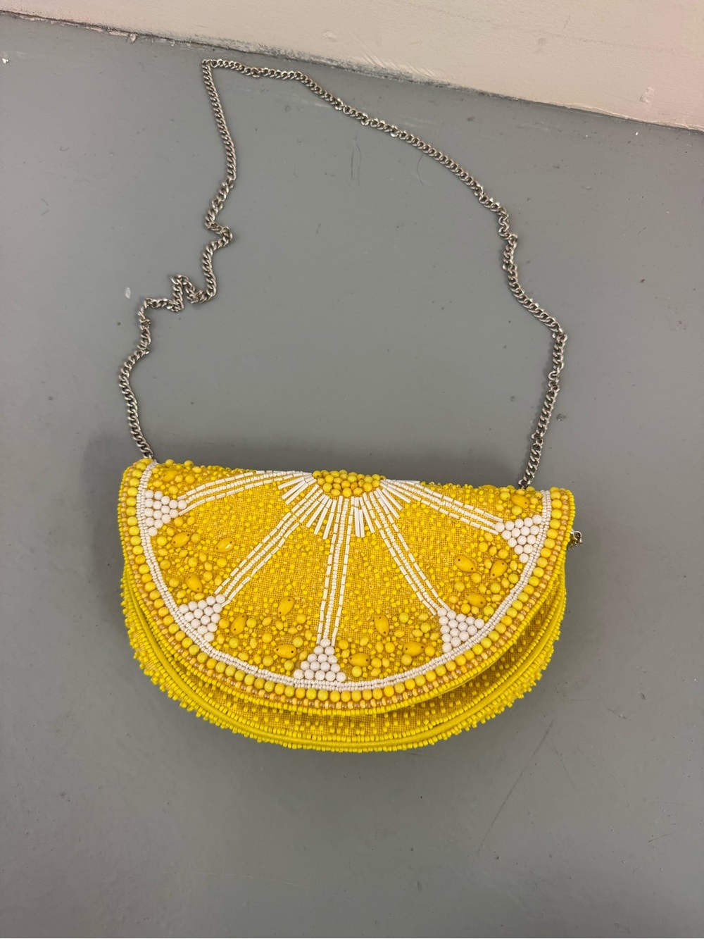 Yellow Beaded lemon wedge Crossbody Bag